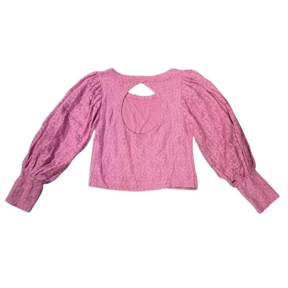 Free People Tea Time Long Puff Sleeve‎ Top Women's Size Large Plumeria Pink